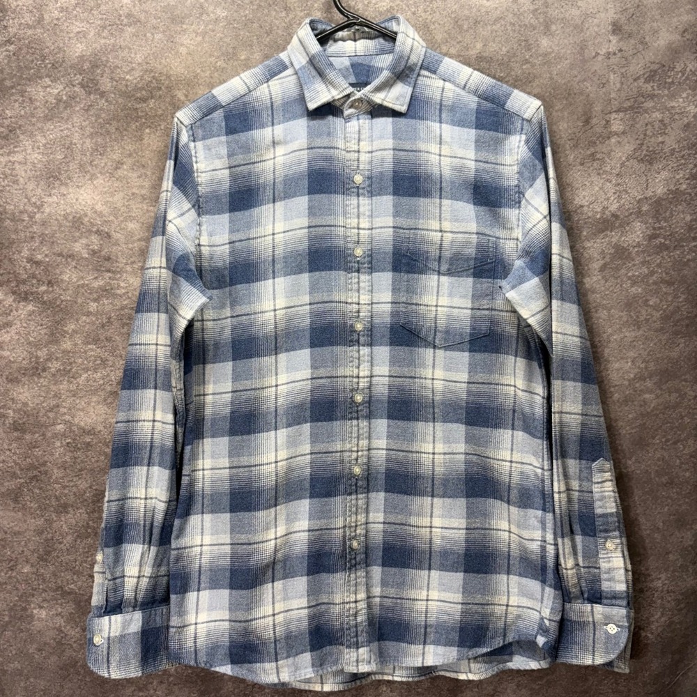 Proper Cloth Teton Blue Ombre Plaid Flannel Button Down Shirt Mens S 14.5-34.5
